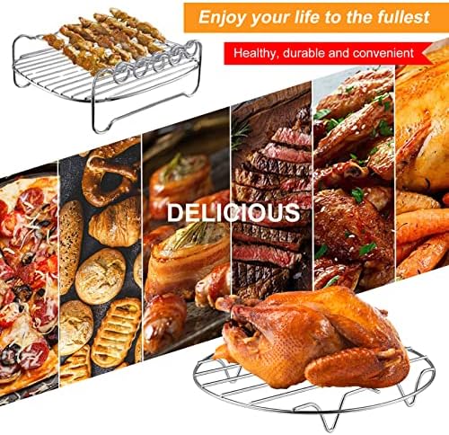 Air Fryer Rack for Air Fryer Oven, Set of 2 Multi-purpose Air Fryer Accessories Metal Double Layer Wire Rack with Skewer for Ninja, Power XL, Cosori, Instant Pot, Gourmia, Chefman, Dishwasher Safe