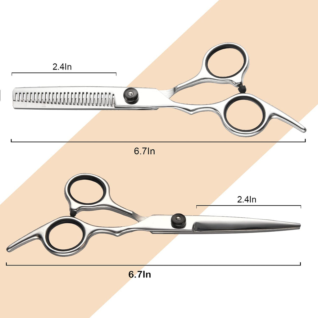 Hair Cutting Scissors Thinning Shears Set, Fcysy Professional 10 Pcs Sharp Barber Hair Cutting Kit Haircut Scissors Hairdressing Shears with Hair Scissors Accessories in Leather Case for Women Men Pet