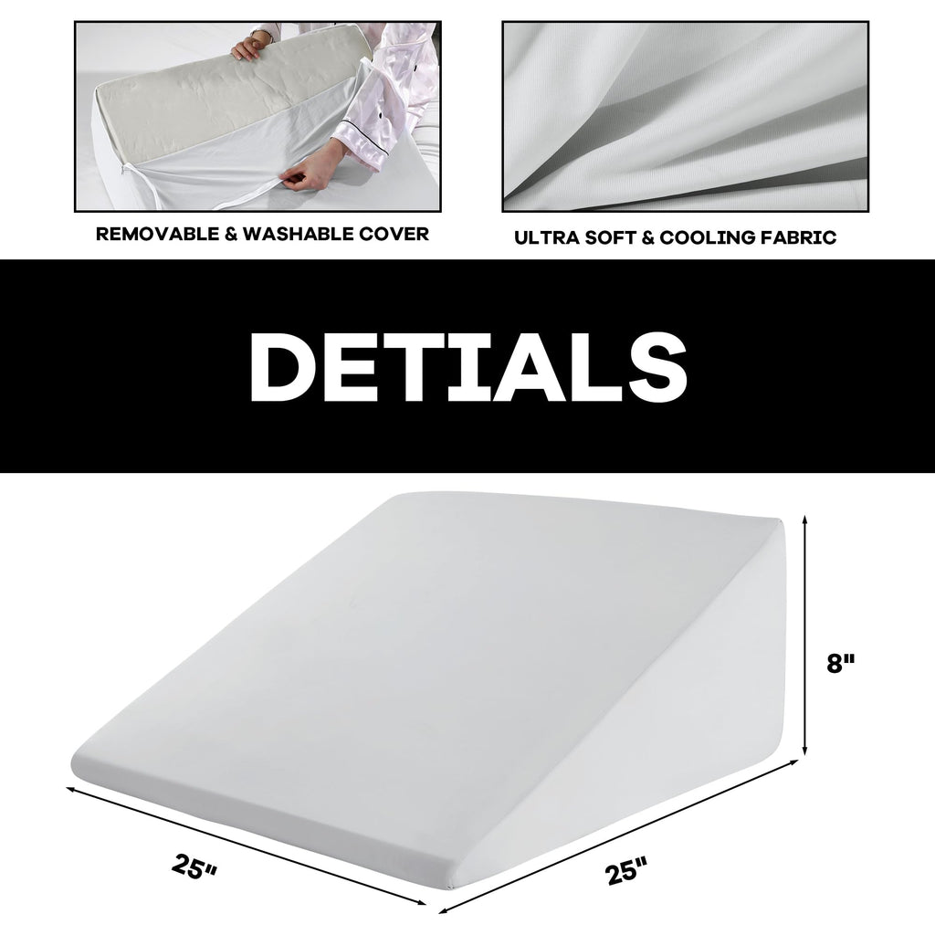 HOMBYS Cooling Bed Wedge Pillow Cover Q-max 0.4 Cool Pillowcases Super Soft & Skin-Friendly with Zipper Design, Removable & Machine Washable Pillowcase, (Light Grey, 25"x25"x8")