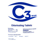 C3... 3" Stabilized Chlorine Tablets for Swimming Pools | Easy to Use | for Above Ground or Inground Pool | Individually Wrapped Chlorinating Tabs | Slow Dissolving | 25 lbs
