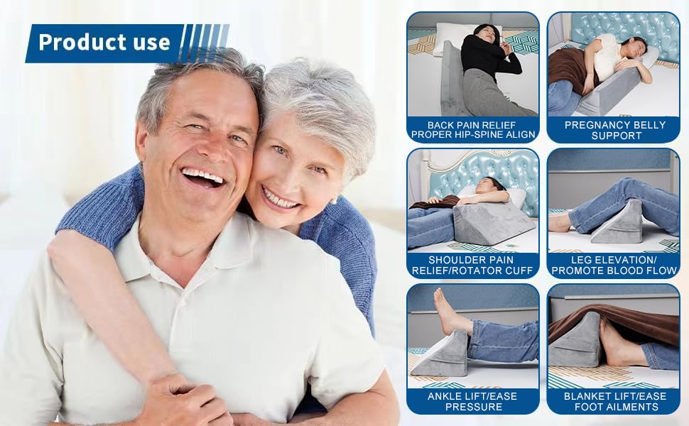 Orthopedic Wedge Pillow for Side Sleeping,WaterProof Bed Wedge for Back,Leg Pain Relief,Post-Surgery Recovery, Triangle Body Positioning Foam Wedge With 2 Removable Cover,Bedsore Prevention for Senior