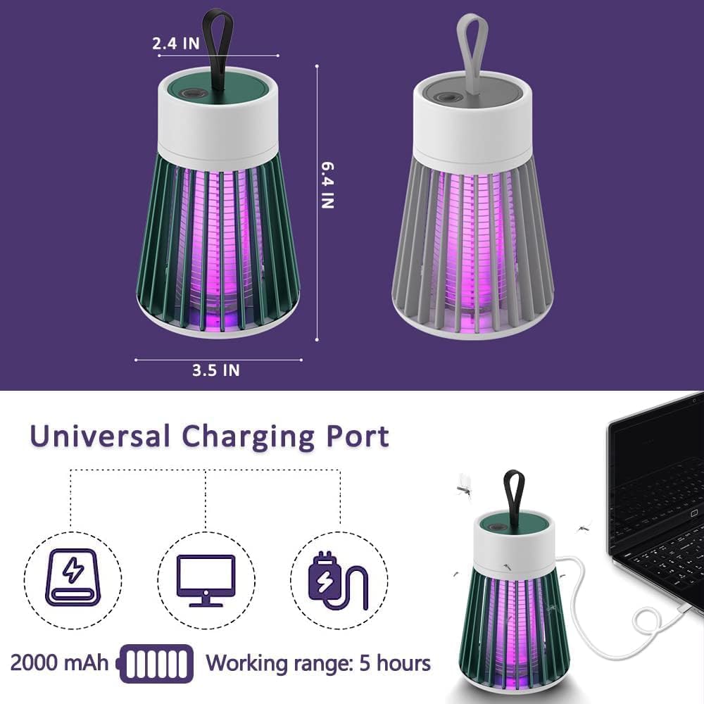 Bug Zapper Outdoor,Portable Mosquito Zapper Indoor Wireless,Rechargeable Fly Zapper with USB Electric Bug Zapper with Security Grid and Clean Brush,Fly Traps for Camping,Home,Backyard,Kitchen