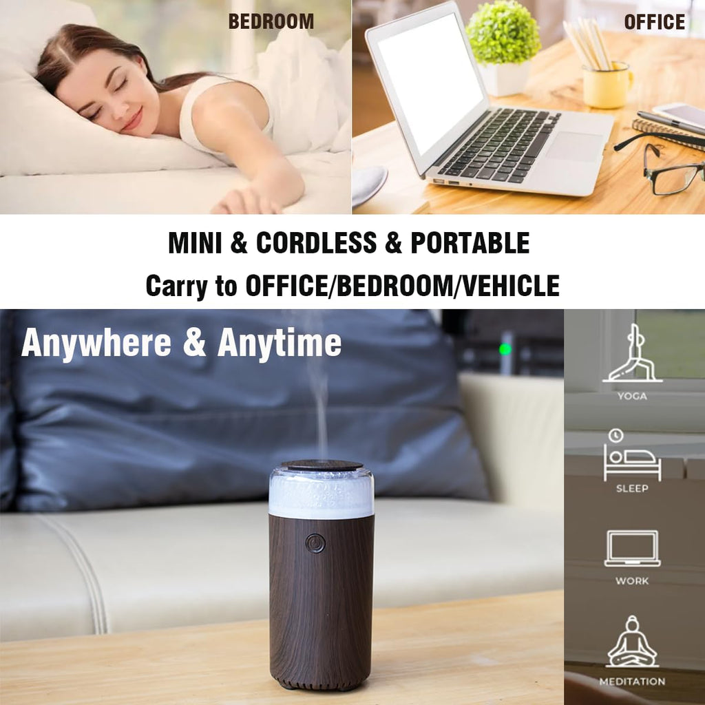 Unee Car Diffuser,90ml USB Rechargeable High Power Aroma Essential Oil Aromatherapy Humidifier Diffuser(Rechargeable Dark Grey Wood Grain)