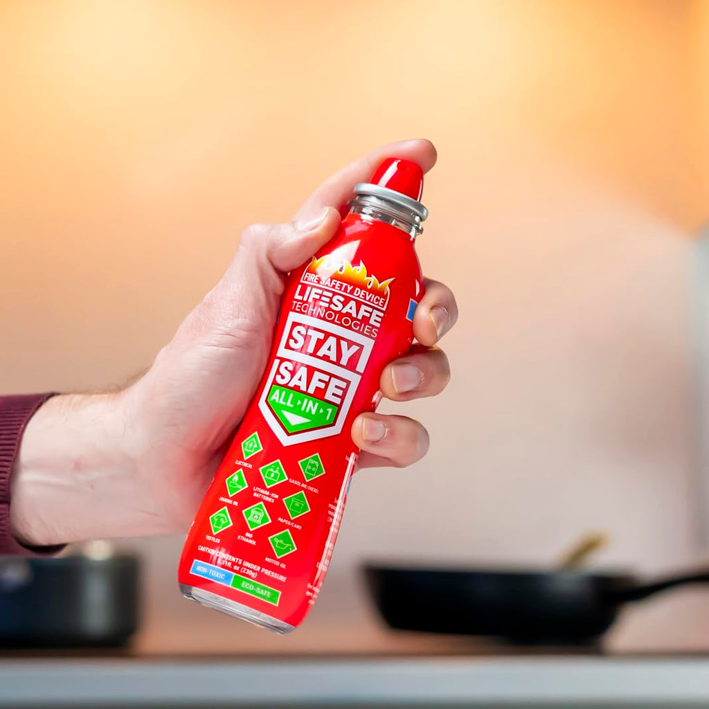 StaySafe All-in-1 Portable Fire Extinguisher by LifeSafe Technologies | Compact & Easy to Use | for Home, Kitchen, Car, Garage, Boat | Non-Toxic & Eco-Friendly | Tackles 10 Types of Fire | 3 Pack