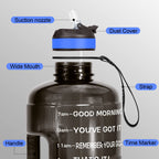 Motivational Gallon Water Bottle - with Straw & Time Marker BPA Free Large Reusable Sport Water Jug with Handle for Fitness Outdoor Enthusiasts Leak-Proof(Black,1 gallon)