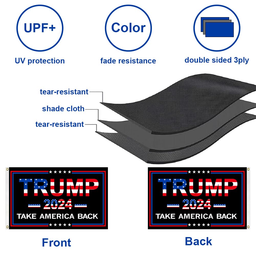 2Pack Trump 2024 Flags 3x5 Outdoor Made in USA-Double Sided 3 Ply Heavy Duty Take America Back with 4 Pcs Trump 2024 Sticker,Trump 2024 Flags Banner for Outside with 2 Brass Grommets UV protection Fade Resistant for Indoor Outdoor…