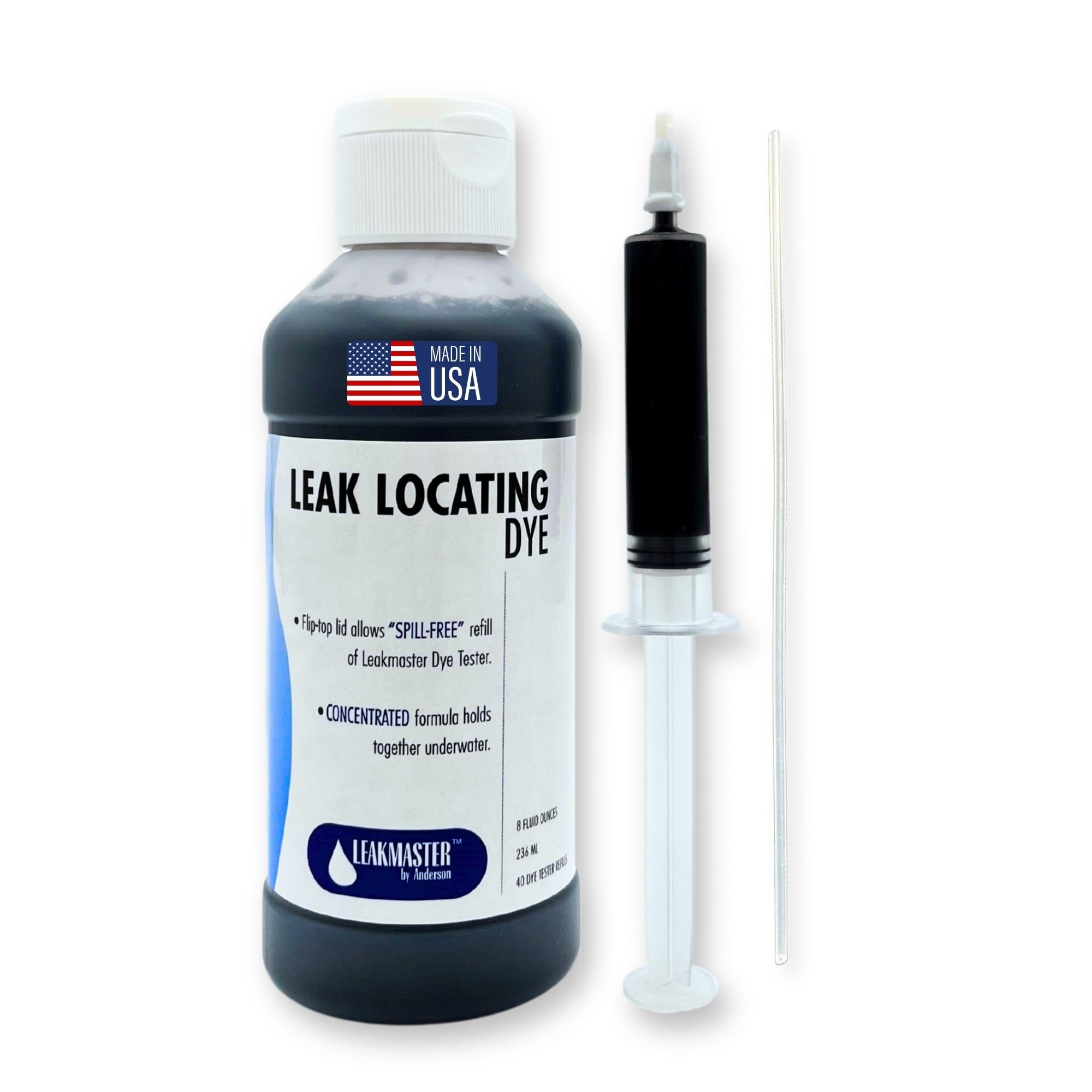 Leakmaster Pool Leak Detection Kit – 8 oz Blue Dye with Reusable Syringe – High-Visibility Leak Finder for Pools, Hot Tubs & Spas – 40+ Refills– Professional Water Tracing Tool