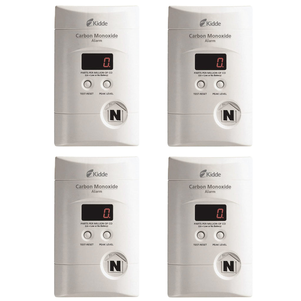 Kidde Carbon Monoxide Detector, Plug In Wall with 9-Volt Battery Backup, Digital LED Display, 4 Pack