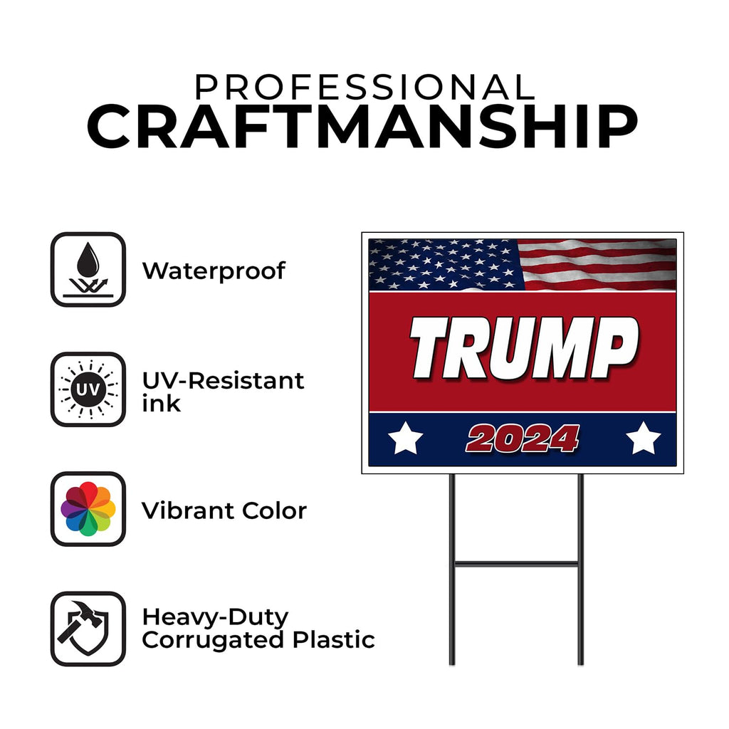 Donald Trump - Trump 2024 Stars - Double Sided -Durable Quality of Yard Sign and Road Sign with Stand - Rectangular 18" x 24" and 4mm Thick Corrugated Plastic - Made in the USA