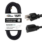 HONDERSON 15FT Outdoor Extension Cord-16/3 SJTW Durable Black Extension Cable with 3 Prong Grounded Plug for Safety,Great for Outside Christmas Decorations