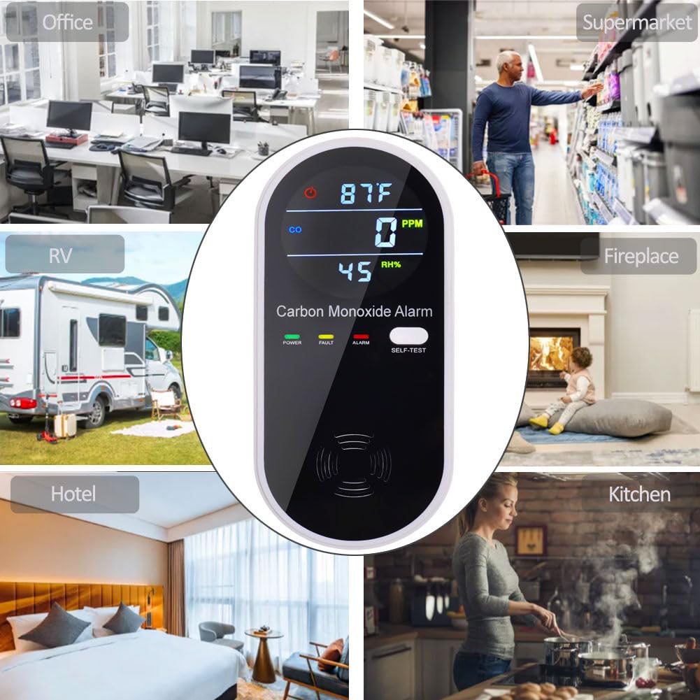 Carbon Monoxide Detector Plug in Wall, WESHLGD Portable Carbon Monoxide Detector for Travel, 3-in-1 CO Detector for Home and Travel Camping(CO Gas Meter Temperature Humidity Sensor)
