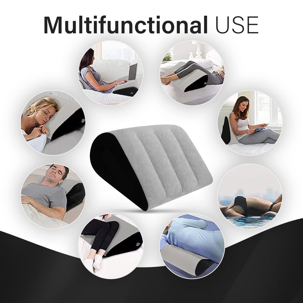 Portable Wedge Pillow Inflatable Cushion - Body Positioners Lightweight Wedge Pillow for Sleeping, Leg Elevation, Use in Bed, Travel, Camping, Fast Inflating Deflation (Grey)