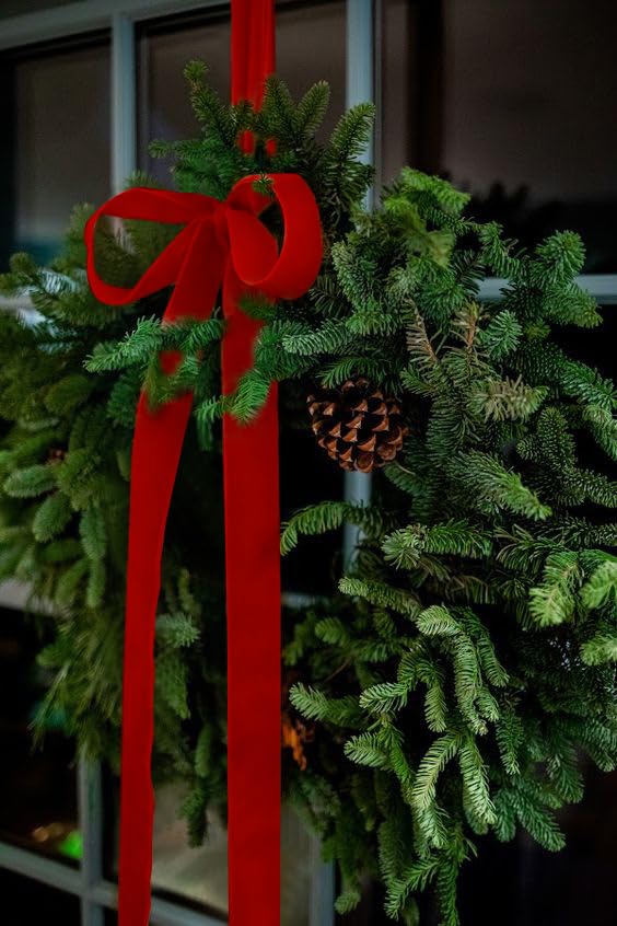 Red Velvet Ribbon 1.5'' 25 Yards for Christmas Tree, Gift Wrapping, Flower Bouquet, Wreath Decorations, Bow Making