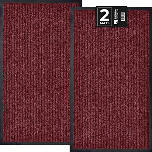 Sierra Concepts 2-Pack Front Door Mat Ribbed Red - Indoor Outdoor Floor Doormat Entryway Welcome Mats - Entrance Shoe Scraper, Entry Inside Outside, 30" x 17"