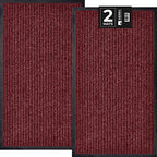 Sierra Concepts 2-Pack Front Door Mat Ribbed Red - Indoor Outdoor Floor Doormat Entryway Welcome Mats - Entrance Shoe Scraper, Entry Inside Outside, 30" x 17"