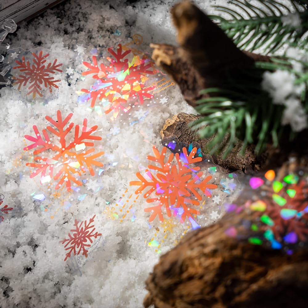 Yoksas 120 Pieces Fantasy Snowflake Stickers - Transparent, Waterproof, Holographic Christmas Decorations Winter Stickers for Junk Journals, Scrapbooking, Gift Wrapping