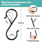 12 Pcs S Hooks for Hanging Heavy Duty, 3.5-inch Heavy Duty Metal S Hook with Safety Buckle, Suitable for 0.5 inch Rods, S Hook for Hanging Plants, Closet, Kitchen Utensil, Pot, Pan, Bags