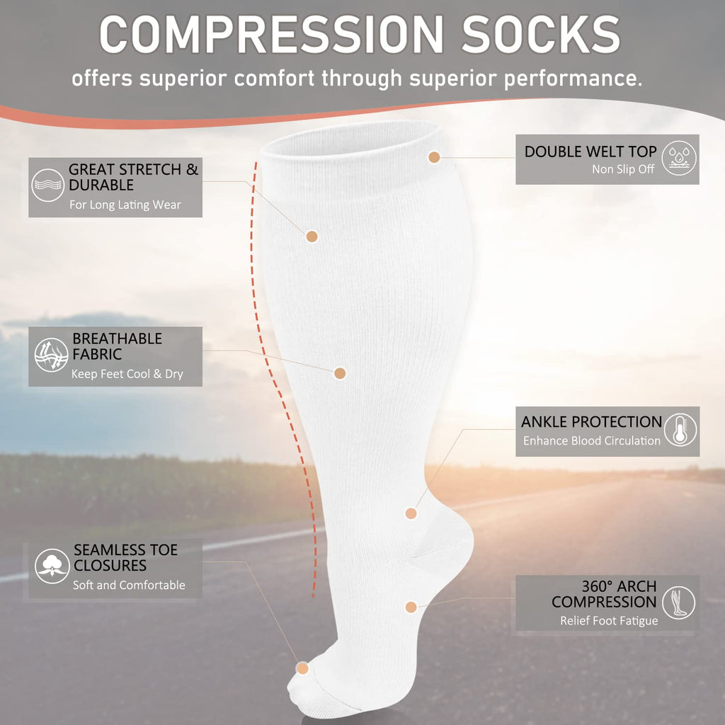 Diu Life 3 Pairs Plus Size Compression Socks for Women and Men Wide Calf Extra Knee High Support for Circulation