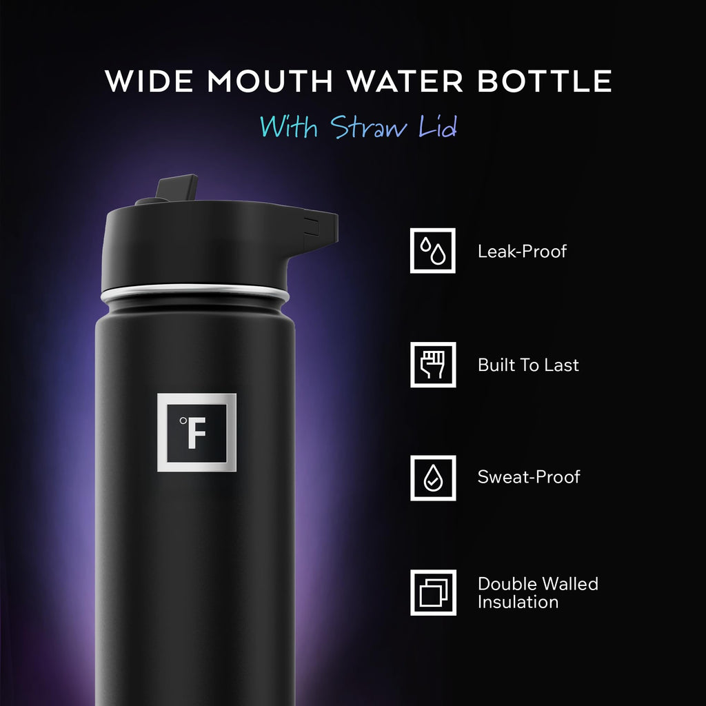 Camping & Hiking Hydration Flask with Straw, Wide Mouth Insulated Stainless Steel Sports Water Bottle - 18 oz Bubble Gum