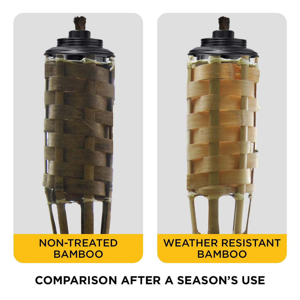 TIKI Bamboo Tiki Torches 12-Pack – Weather-Resistant Outdoor Décor with Easy-Pour Wide-Mouth Canister Refill for Patio, Garden, Backyard, and Parties, 57-Inch Citronella Torches