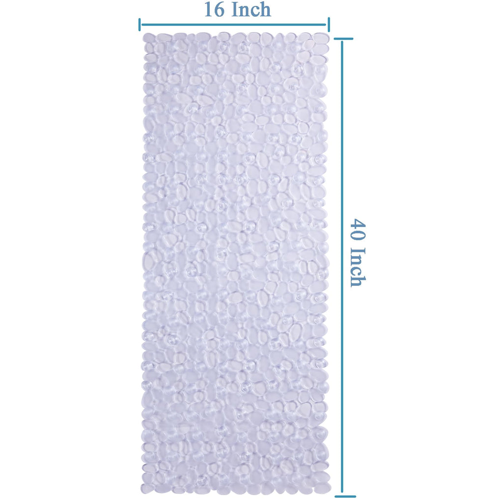 Webos Bath Shower Mat Non Slip: Extra Large Pebble Bathtub mat for Kids, Elderly, Anti Slip Shower Matt with Drain Holes Suction Cups Tub Mat - 16 X 40 Inch Clear