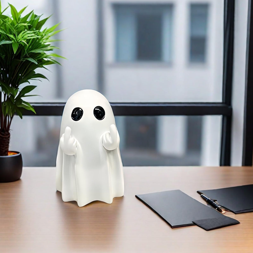 ZUZIF Halloween Ghost Figurine - Spooky Resin Ghost Statue, Cute Finger Ghost Ornaments, Perfect for Indoor & Porch Halloween Decor (A)