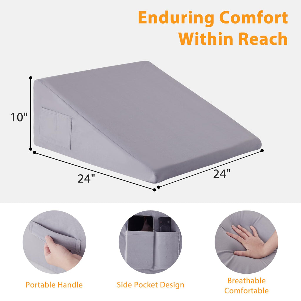 Ruqmuis Wedge Pillow for Sleeping, 10" Bed Wedge Pillow for Headboard, Triangle Incline Wedges for Acid Reflux, Pillow Wedge for Back Pain Relief, Elevated Leg Pillows After Surgery, Snoring, Velvet