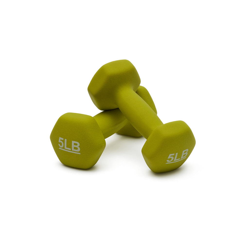 Amazon Basics Neoprene Coated Dumbbell Hand Weight Set, 5 pound each, Set of 2, 10 pounds, 2.27 Kilograms, Green