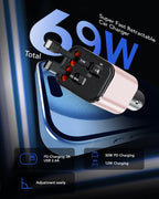 Retractable Car Charger Adapter for iPhone 17,4 in 1 Fast Charging Car Phone Charger,69W USB C Car Truck Accessories,Road Trip Essentials Gift for Men Women for iPhone 17 Pro Max/16/15/14/13/12,Galaxy