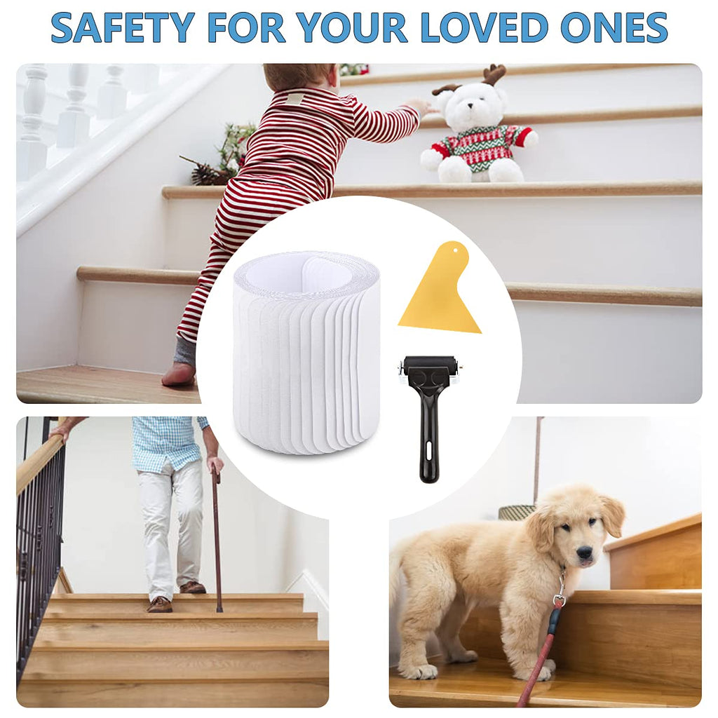 Butizone Stair Treads Non Slip 6" x 24", 18-Pack Pre-Cut Clear Anti Slip Strips for Wooden Steps Indoor, Transparent and Waterproof Grip Tape, Safety for Elderly, Children, and Dogs