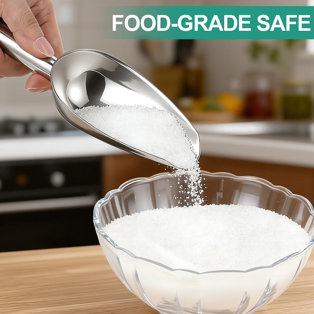 Ozidstu 6 Oz Upgraded & Thickened Stainless Steel Ice Scoop, Kitchen Scooper for Ice Maker, Freezer, Bucket, Bar, Wedding, Pet Food - Sturdy, Rust-Resistant, Dishwasher-Safe