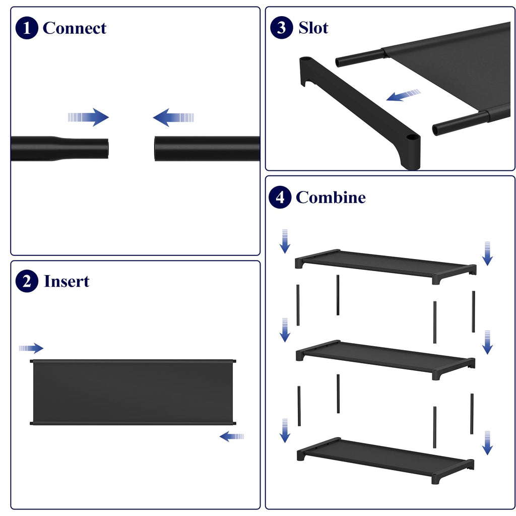 Kitsure Shoe Rack - Premium Non-Woven Shoe Rack Shelf, Shoe Organizer for Closet, Entryway, Garage & Corridor, Sturdy & Durable Long Stackable Shoe Shelves, X-Large, Black