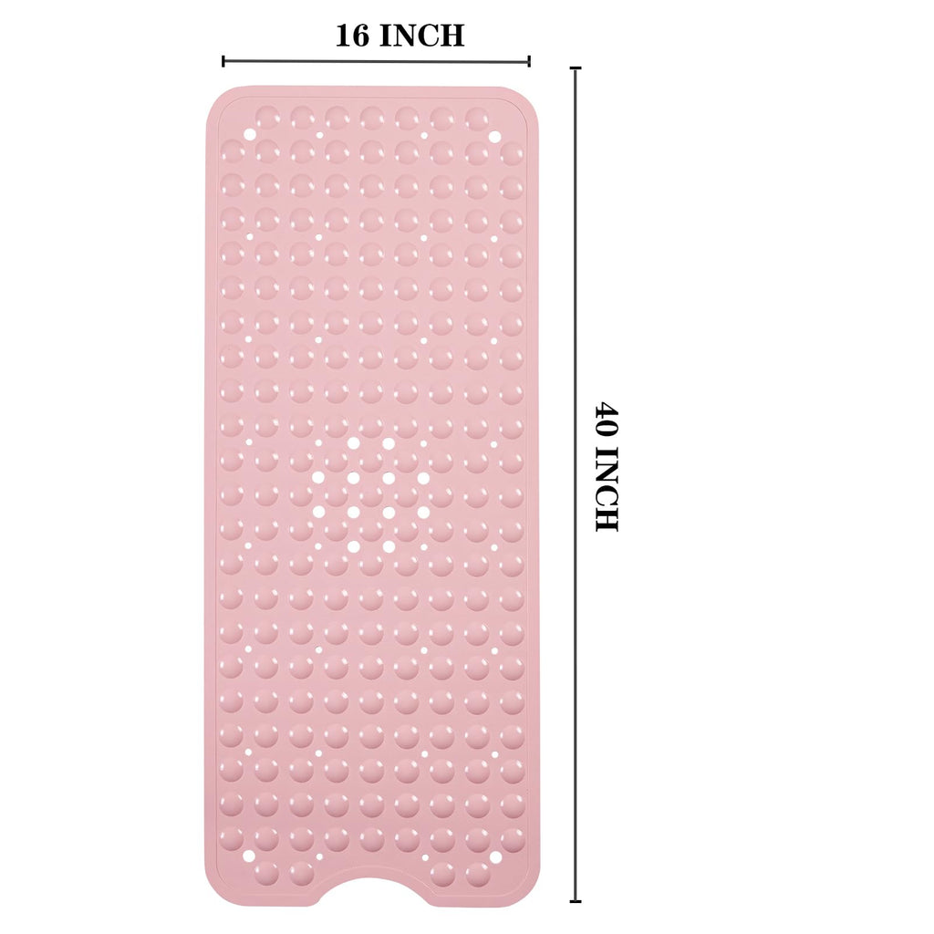 YANZIFLY Bathtub Mat for Shower: Soft Silicone 16X40 Inch Bath Mat Non Slip with Suction Cups Tub Mat for Bathroom for Kids Elderly Extra Large Shower matt Machine Washable - Pink