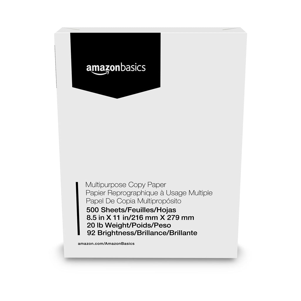 Amazon Basics Multipurpose Copy Printer Paper, 8.5x11 inches, 20 lb, 5 Reams, 2500 Sheets, 92 Bright, White