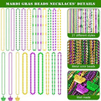 144PCS Mardi Gras Beads Throws, Mardi Gras Green Purple Gold Metallic Beads Necklaces Accessories Bulk, Mardi Gras Beads Necklace Costumes Women Men Kids for Parade Throws Party Decor Favor Supplies