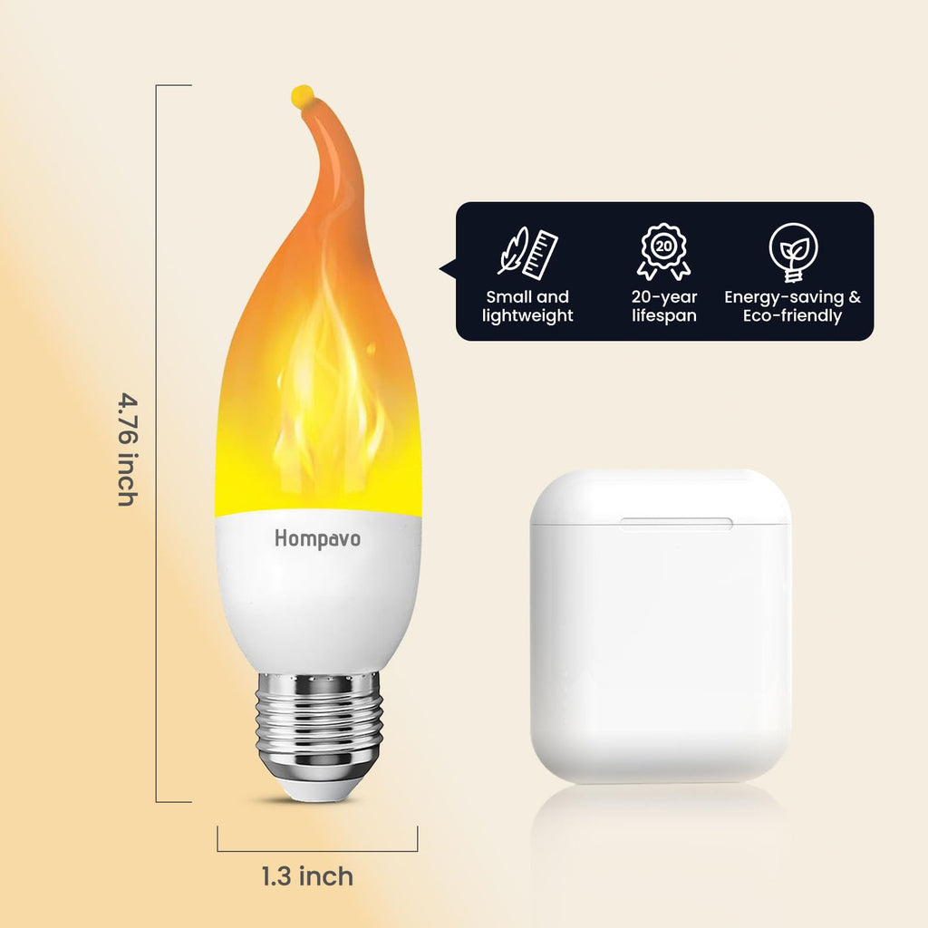 Hompavo Upgraded LED Flame Light Bulbs, 3 Modes Flickering Light Bulbs, E26 Chandelier Base Candle Fire Light Bulb for Halloween Christmas Party Porch Indoor & Outdoor Home Decoration - 2 Pack