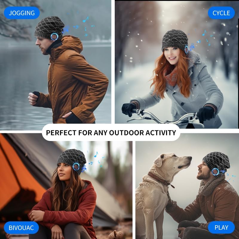 Bluetooth Beanie for Men, Wireless Headphones for Bluetooth Hat, Winter Knit Music Hat, Unique Tech Gifts Stocking Stuffer