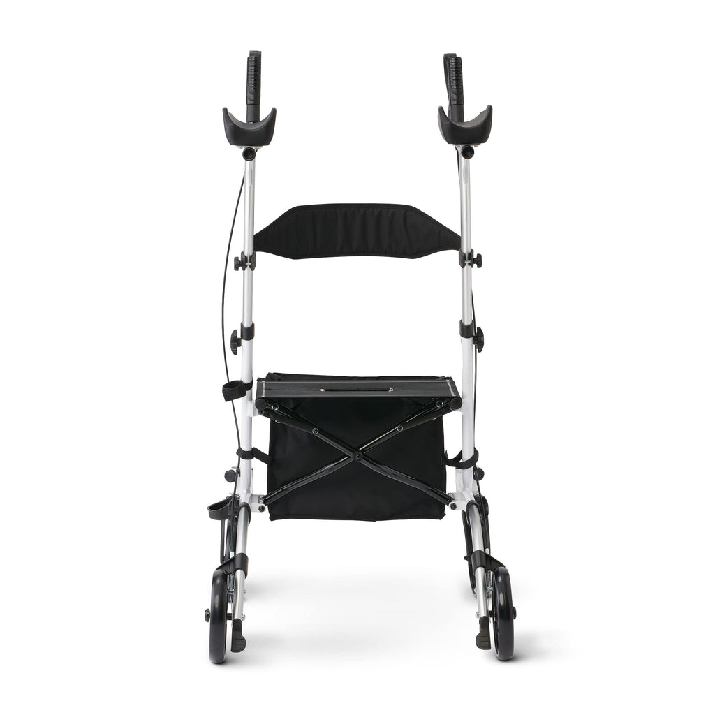 Medline Upright Rollator Walker with Padded Armrests, Stand Up Walkers for Seniors, 7.5-Inch Wheels, Height Adjustable, Storage Bag, 300lb Weight Capacity, White Frame