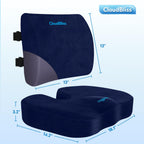 CloudBliss Seat Cushion,Office Chair Cushion,Car Seat Cushion,Lumbar Support Pillow for Office Chair,Back Support Memory Foam Pillow Coccyx Cushion for Tailbone Pain,Sciatica & Back Pain Relief -Blue