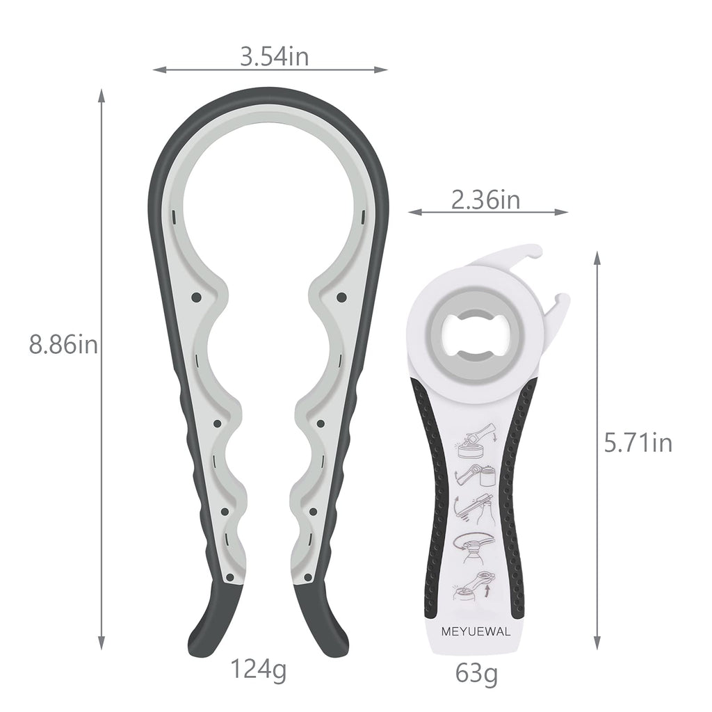Jar Opener Bottle Opener for Weak Hands, 5 in 1 Multi Function Can Opener Bottle Opener Kit with Silicone Handle Easy to Use for Children, Elderly and Arthritis Sufferers(White)