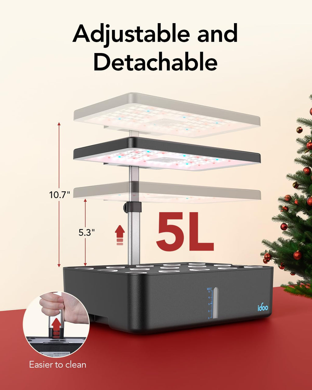 iDOO Hydroponics Growing System Kit 15Pods, Christmas Gifts for Women Mom, Herb Garden Indoor with LED Grow Light for Home School, Built-in Fan, Auto-Timer, Adjustable Height Up to 11.3", 15Pods-Black