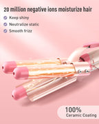 Waver Curling Iron Curling Wand - BESTOPE PRO 5 in 1 Curling Wand Set with 3 Barrel Hair Crimper for Women, Fast Heating Crimper Wand Curler in All Hair Type - Leather Pink