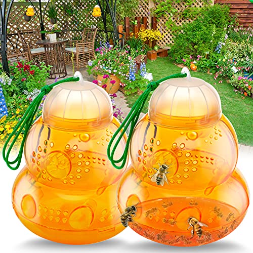 Wasp Trap Bee Traps Catcher, Wasp Traps Outdoor Hanging, Wasp Repellent Trap Deterrent Killer Insect Catcher, Non-Toxic Reusable Yellow Jacket Trap (Orange, 2 Pack)