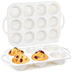 Silicone Muffin Pans for Baking, Metal Reinforced Frame Jumbo 6 Cups & Regular 12 Cups Cupcake Pan Nonstick Muffin Pan for Homemade Baking Easy to Handle