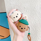 Case Compatible with AirPods 4, Cute Creative Pet Hat Teddy Dog Earphone Case, Puppy Style Soft Silicone Earphone Protection Skin for AirPods4 +Hook -Brown