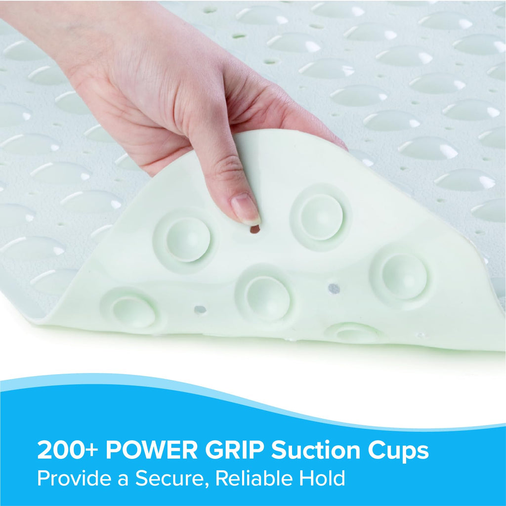 SlipX Solutions Power Grip Extra Long Bath Tub & Shower Mat 39x16, Wet Floor Non-Slip for Elderly & Kids Bathroom, 30% Longer Bathtub Mats, 200 Suction Cups, Drain Holes (1, Seafoam Green)