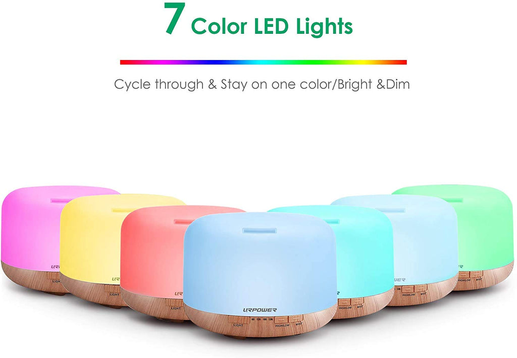 URPOWER 500ml Aromatherapy Essential Oil Diffuser Humidifier Room Decor Lighting with 4 Timer Settings, 7 LED Color Changing Lamp and Waterless Auto Shut-Off
