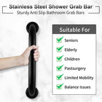 2 Pack Shower Grab Bar, Stainless Steel Bathroom Grab Bar, Shower Handle, Bath Handle, Grab Bars for Handicap Elderly Seniors Bathroom Safety Grab Bar (24 Inch，Black)