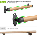 SELEWARE 36 Inch Wood Handrail Indoor Stairs Handrail Wall Mount Handrail w/Sturdy Metal Barckets, Barrier-Free Staircase Grab Bar for Elderly, 1.3 Inch Round