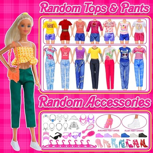 71 Pack Doll Clothes and Accessories - 5Princess Dress 9 Fashion Dress Cloth 3 Top and Pants 3 Bikini Swimsuits 20 Shoes 28 Other Doll Accessories Size Suit for 11.5 Inch Dolls